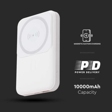 Power Bank magnetická s bezdrátovým nabíjením Power Delivery 10 000mAh/20W/3,7V bílá