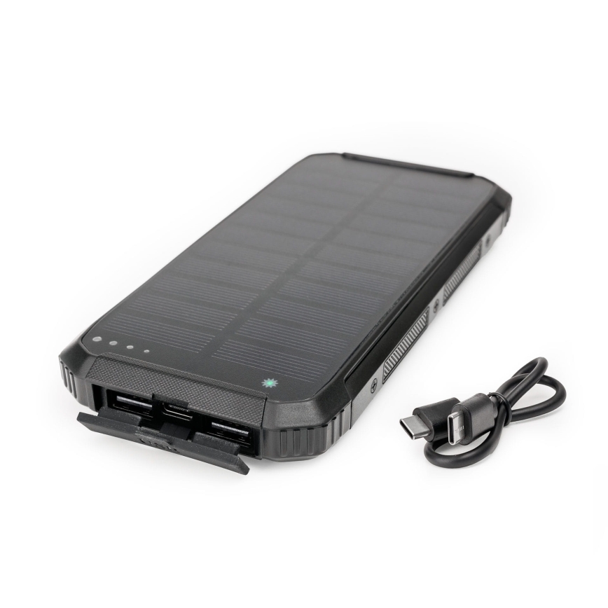 Power Bank s LED svítilnou, bezdrátovým nabíjením a solárním panelem Power Delivery 15W/10000 mAh černá