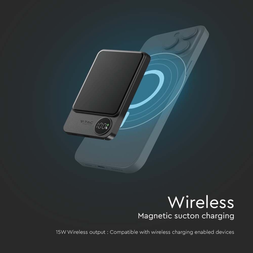 Power Bank s displejem a bezdrátovým nabíjením Power Delivery 10000mAh/20W/5V černá