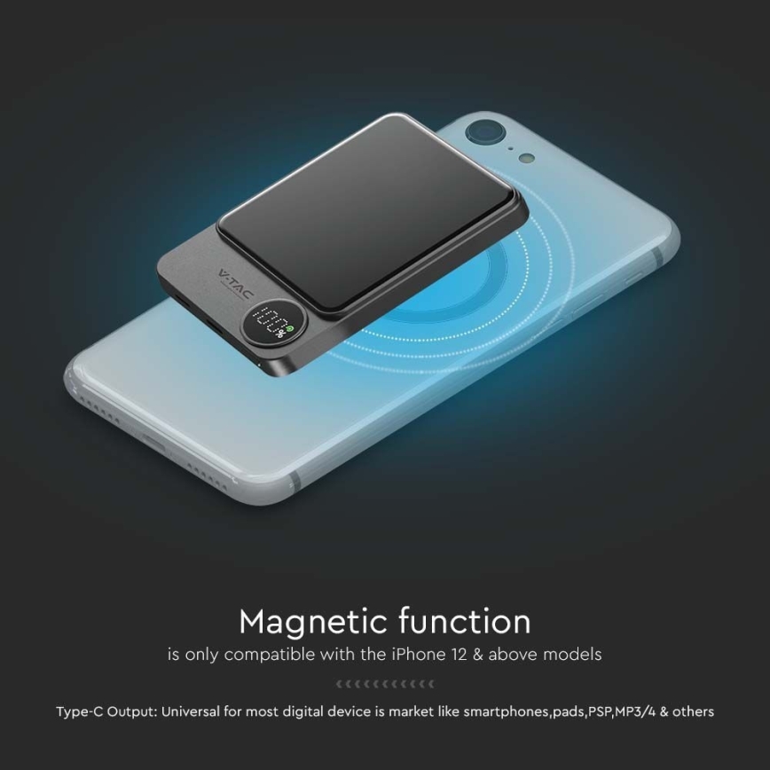 Power Bank s displejem a bezdrátovým nabíjením Power Delivery 5000mAh/20W/5V černá