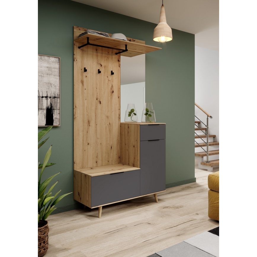 Předsíňová stěna se zrcadlem SVEN hnědá/grafit