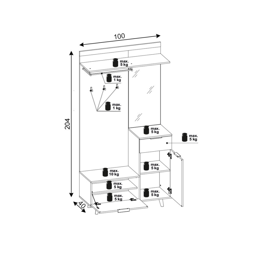 Předsíňová stěna se zrcadlem SVEN hnědá/grafit