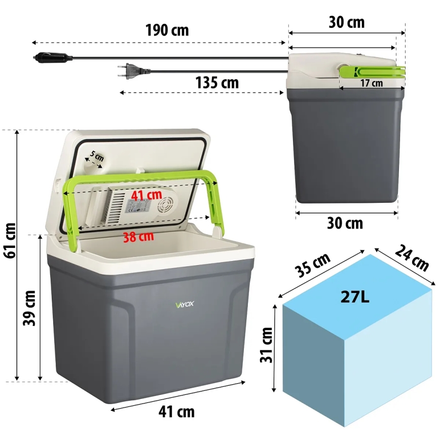 Přenosná autochladnička s funkcí ohřevu 27 l 230V/12V/24V šedá