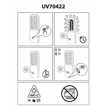 Prezent 70422 - Přenosná dezinfekční germicidní lampa UVC/2,5W/5V USB