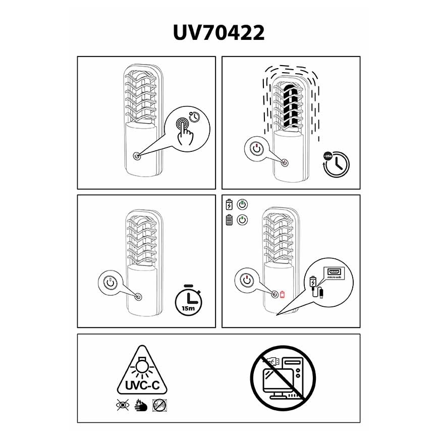 Prezent 70422 - Přenosná dezinfekční germicidní lampa UVC/2,5W/5V USB