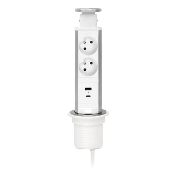 Přípojný zásuvkový sloupek pro desku stolu 2x230V + USB-A + USB-C