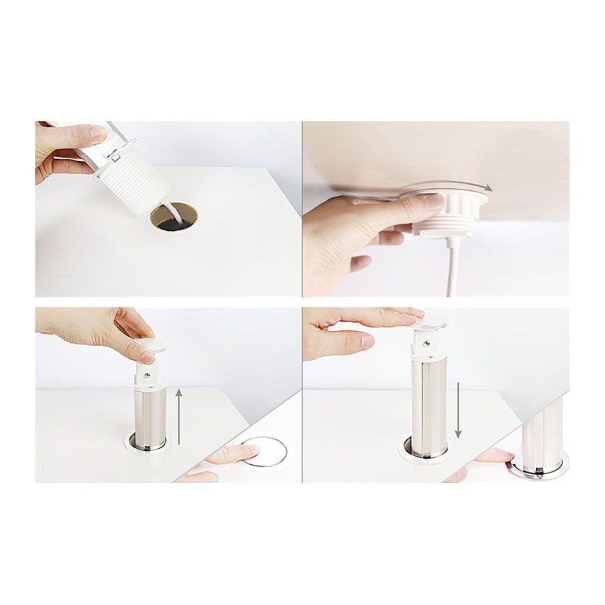 Přípojný zásuvkový sloupek pro desku stolu 2x230V + USB-A + USB-C