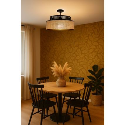 Přisazený lustr BOHO 1xE27/60W/230V pr. 40 cm černá/ratan