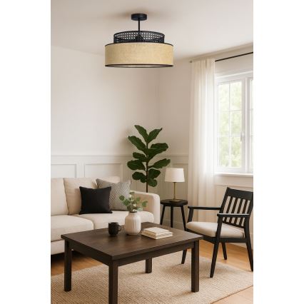 Přisazený lustr BOHO 1xE27/60W/230V pr. 40 cm černá/ratan