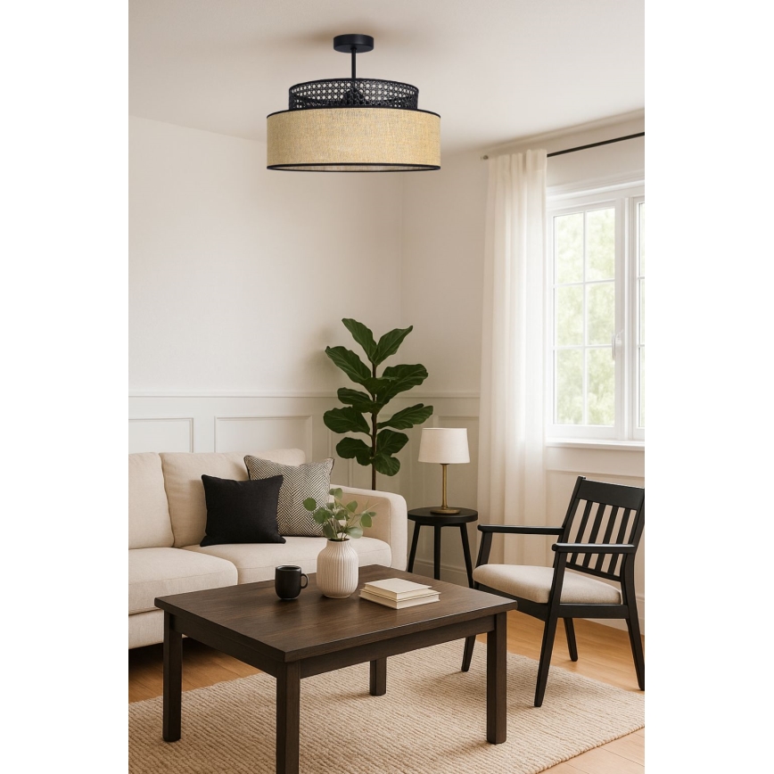 Přisazený lustr BOHO 1xE27/60W/230V pr. 40 cm černá/ratan