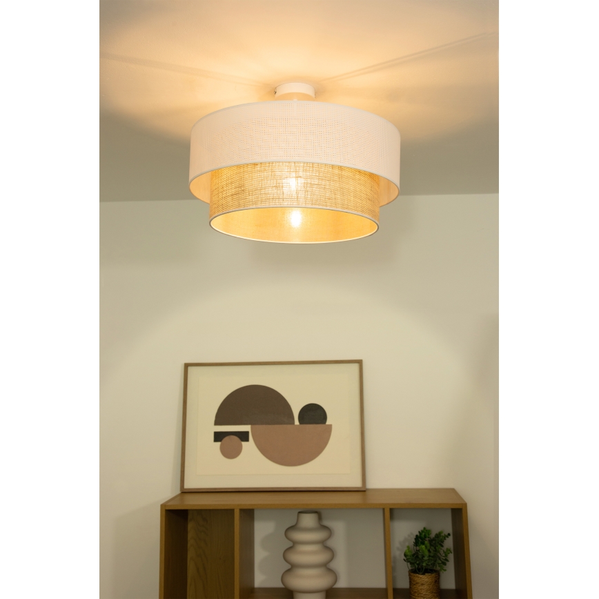 Přisazený lustr BORHO 1xE27/60W/230V pr. 40 cm bílá/juta