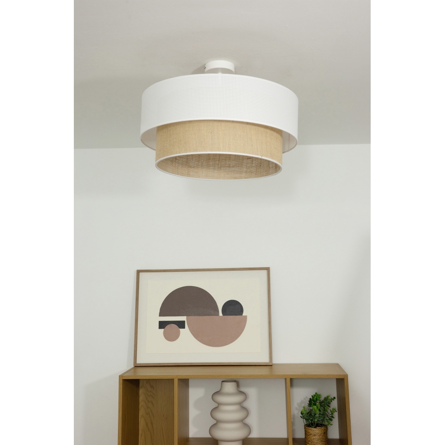 Přisazený lustr BORHO 1xE27/60W/230V pr. 40 cm bílá/juta