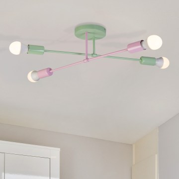 Přisazený lustr CAMBRIDGE 4xE27/15W/230V zelená/růžová