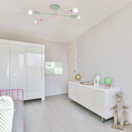 Přisazený lustr CAMBRIDGE 4xE27/15W/230V zelená/růžová
