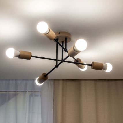 Přisazený lustr CAMBRIDGE 6xE27/15W/230V borovice