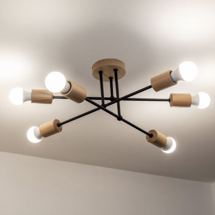Přisazený lustr CAMBRIDGE 6xE27/15W/230V borovice
