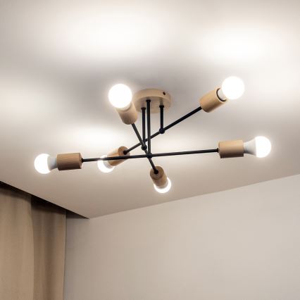 Přisazený lustr CAMBRIDGE 6xE27/15W/230V borovice