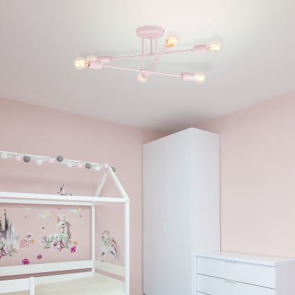 Přisazený lustr CAMBRIDGE 6xE27/15W/230V růžová