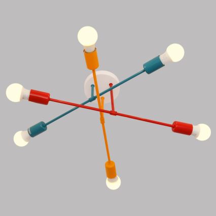 Přisazený lustr CAMBRIDGE 6xE27/20W/230V modrá/červená/oranžová