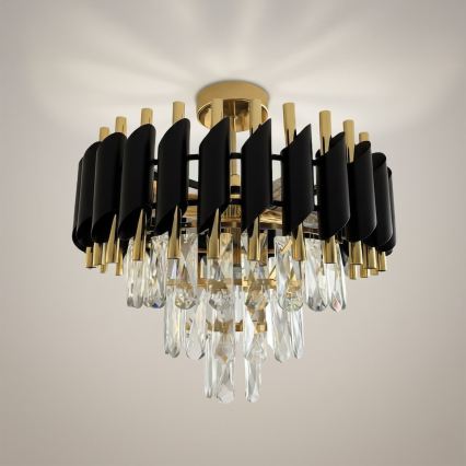Přisazený lustr CRISTAL 5xE14/10W/230V pr. 38 cm černá/zlatá