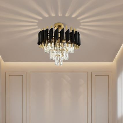 Přisazený lustr CRISTAL 5xE14/10W/230V pr. 38 cm černá/zlatá