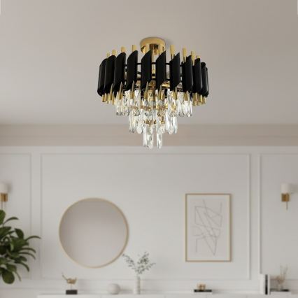 Přisazený lustr CRISTAL 5xE14/10W/230V pr. 38 cm černá/zlatá