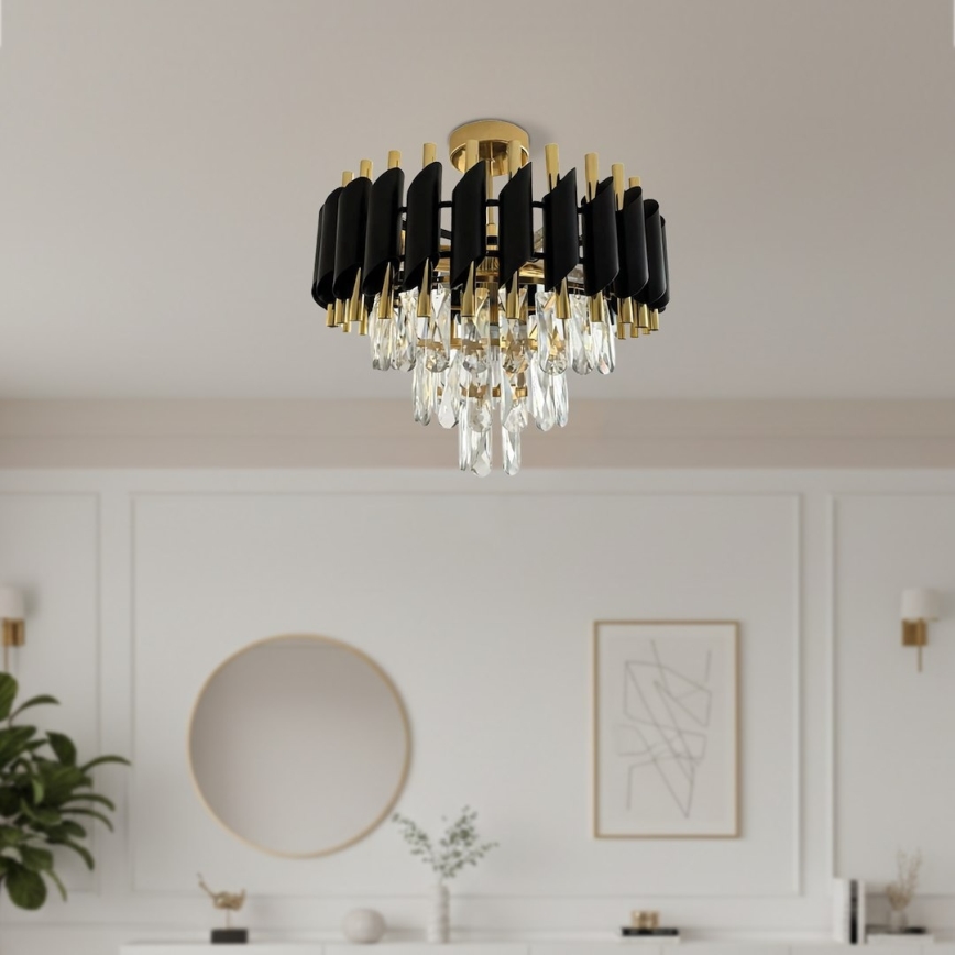 Přisazený lustr CRISTAL 5xE14/10W/230V pr. 38 cm černá/zlatá