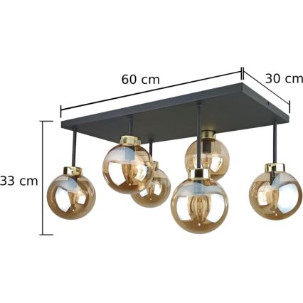 Přisazený lustr DEA 6xE14/60W/230V černá/zlatá/kouřová béžová