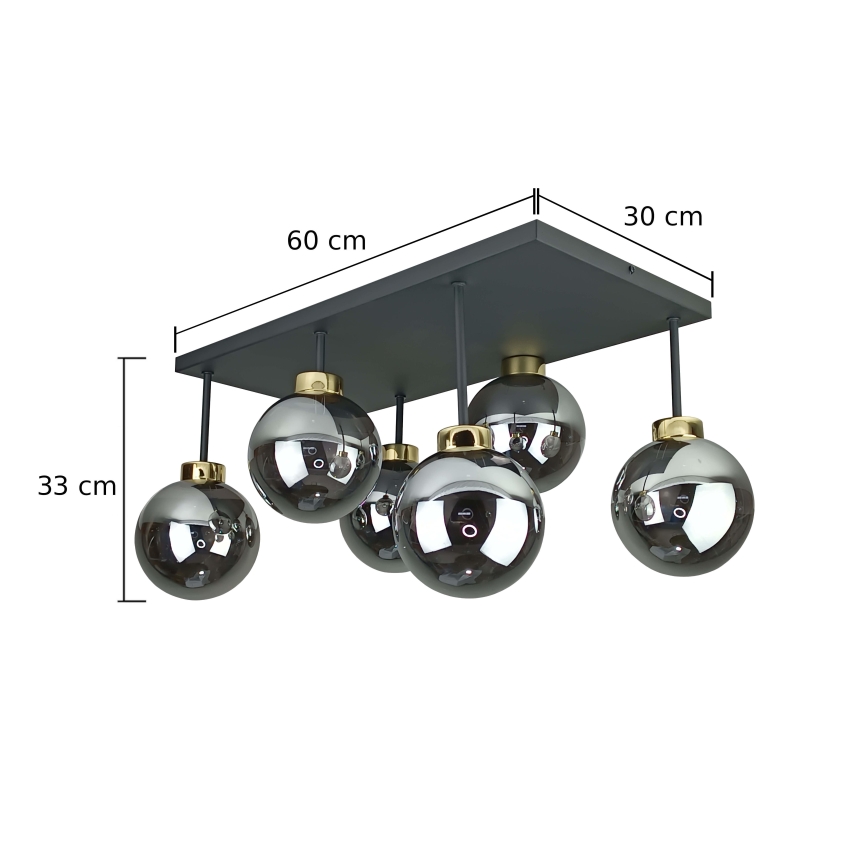 Přisazený lustr DEA 6xE14/60W/230V černá/zlatá/kouřová černá