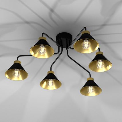 Přisazený lustr DEMET 6xE27/60W/230V černá/zlatá