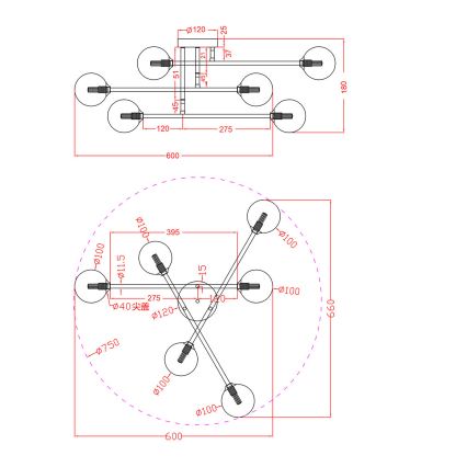 Přisazený lustr DORADO 6xG9/28W/230V černá