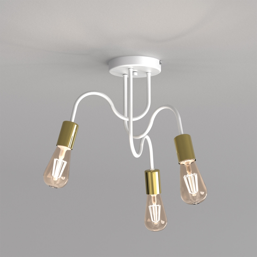 Přisazený lustr DOW 3xE27/60W/230V bílá/zlatá