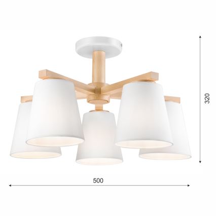 Přisazený lustr ELLIE 5xE27/60W/230V bílá/buk