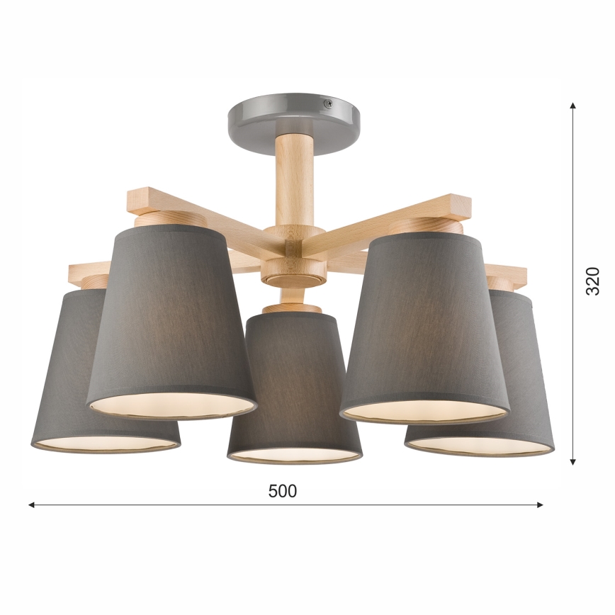Přisazený lustr ELLIE 5xE27/60W/230V šedá/buk