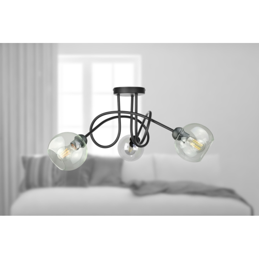 Přisazený lustr EVIE 3xE27/60W/230V černá/čirá