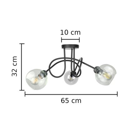 Přisazený lustr EVIE 3xE27/60W/230V černá/čirá