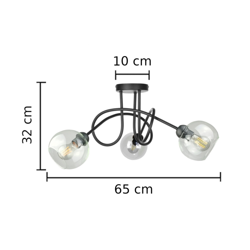 Přisazený lustr EVIE 3xE27/60W/230V černá/čirá