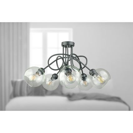 Přisazený lustr EVIE 5xE27/60W/230V antracit/čirá