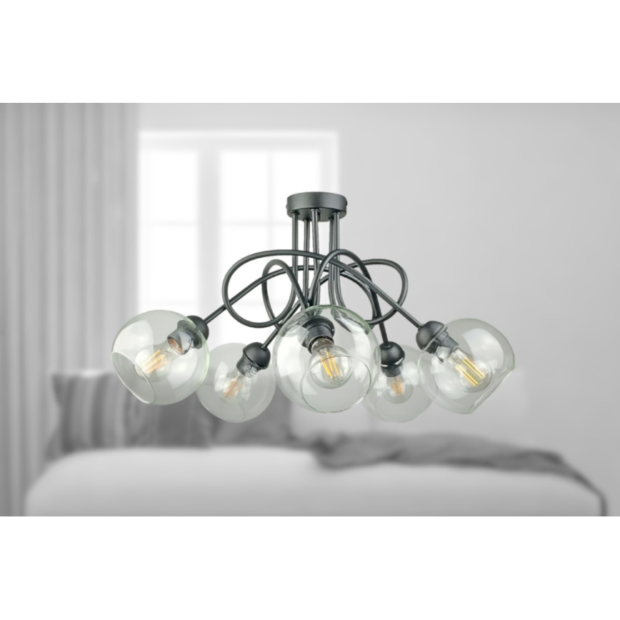 Přisazený lustr EVIE 5xE27/60W/230V antracit/čirá