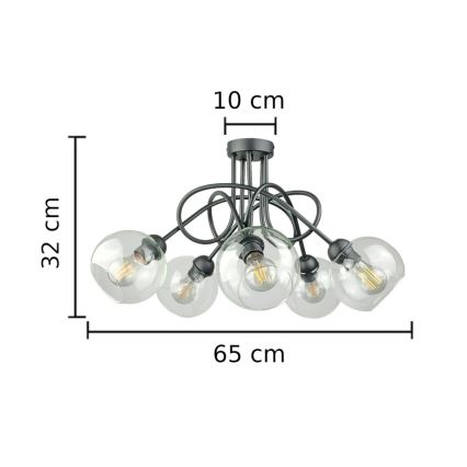 Přisazený lustr EVIE 5xE27/60W/230V antracit/čirá