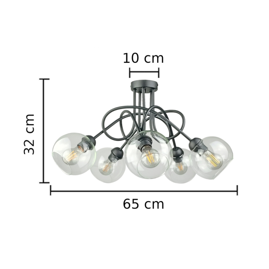 Přisazený lustr EVIE 5xE27/60W/230V antracit/čirá