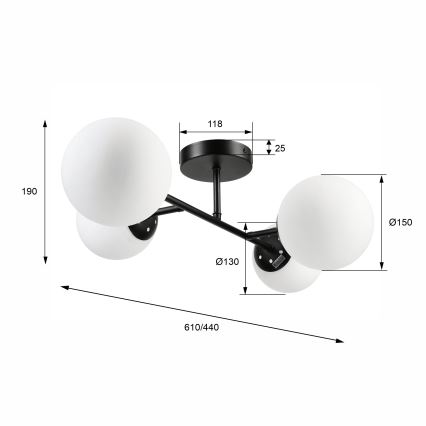 Přisazený lustr MADDIE 4xE14/5W/230V černá