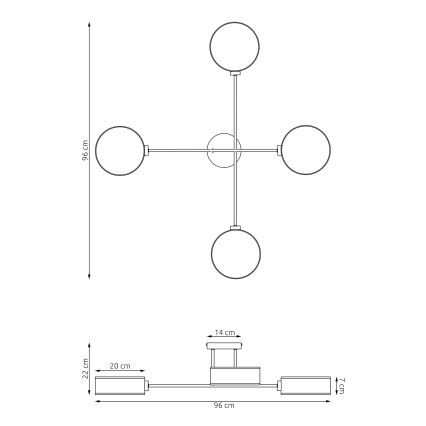 Přisazený lustr MAGA 4xE14/10W/230V černá/šedá