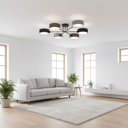 Přisazený lustr MAGA 6xE14/10W/230V černá/hnědá/šedá