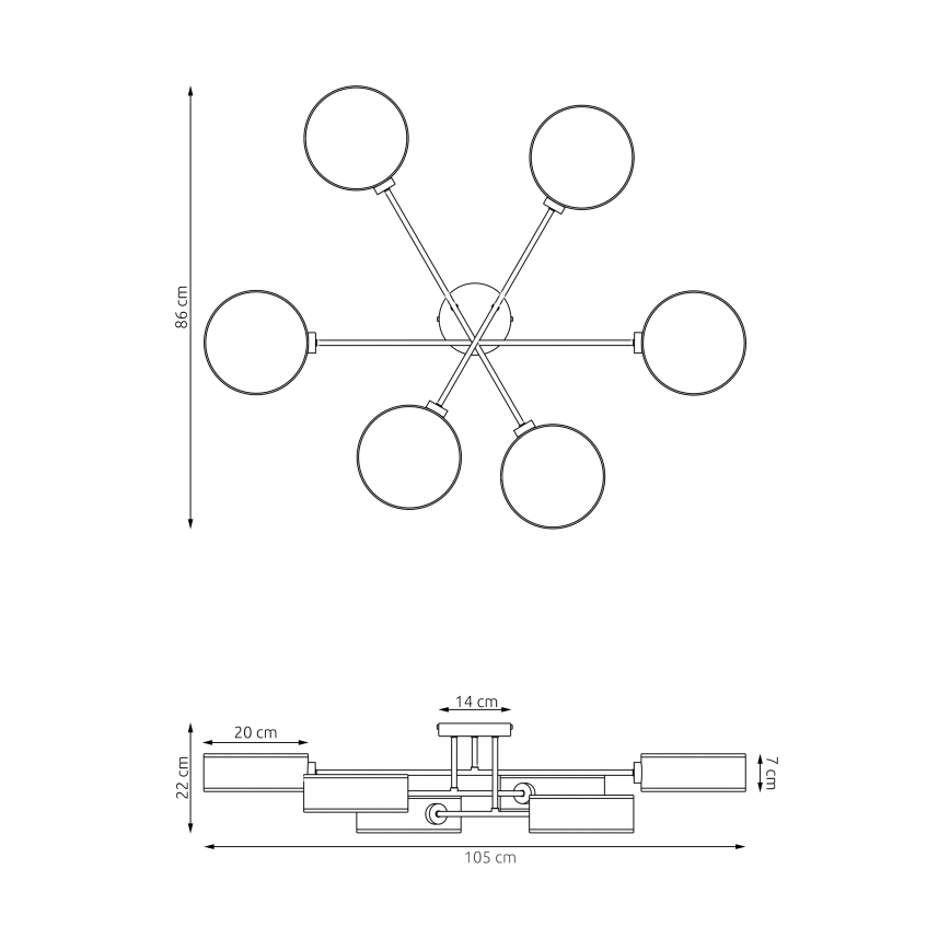 Přisazený lustr MAGA 6xE14/10W/230V černá/hnědá/šedá