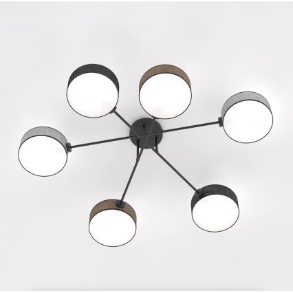 Přisazený lustr MAGA 6xE14/10W/230V černá/hnědá/šedá