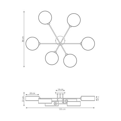 Přisazený lustr MAGA 6xE14/10W/230V černá/hnědá/šedá