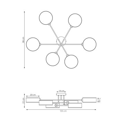 Přisazený lustr MAGA 6xE14/10W/230V černá/šedá