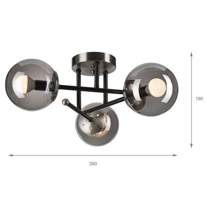 Přisazený lustr MALENA 3xE14/5W/230V černá/kouřová