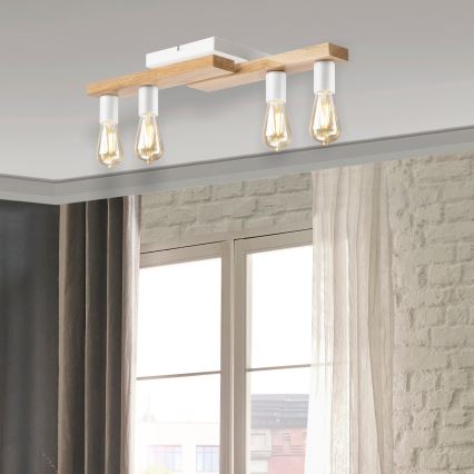 Přisazený lustr MATTE 4xE27/15W/230V bílá/dub